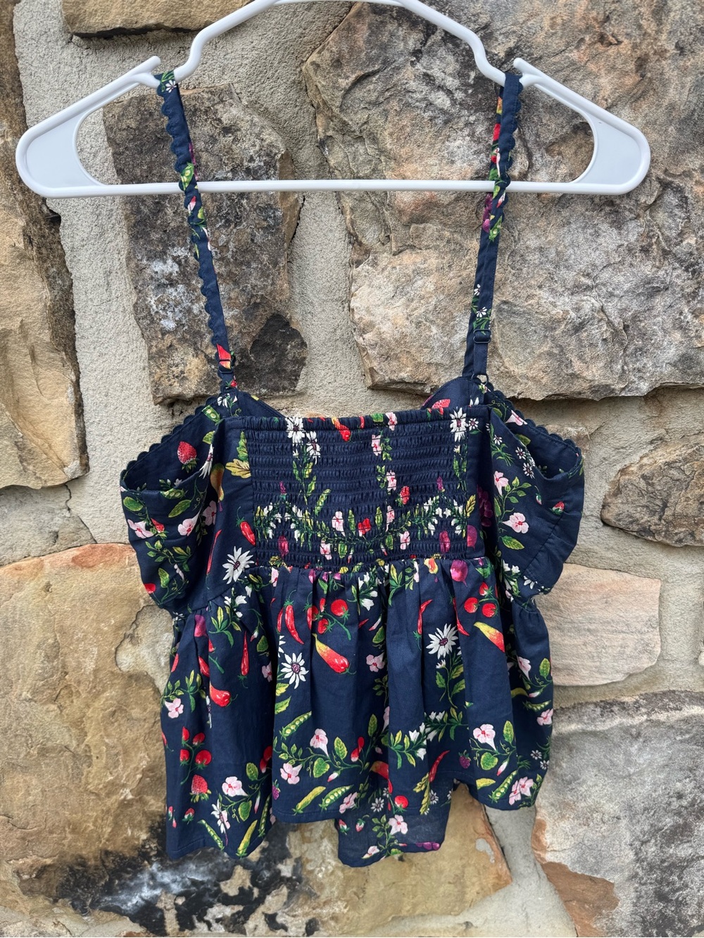 Old Navy Navy Fruit & Veggie Tie-Front Camisole Top Small 100% Cotton NWOT - Picture 5 of 15